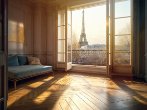 Hotel room with a romantic view of the Eiffel Tower, booked using Chase Sapphire Reserve annual travel credit.